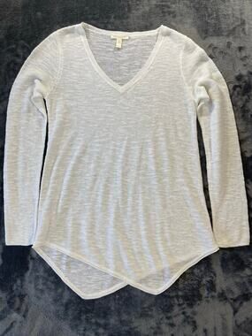 Eileen Fisher Womens PP PTP White V Neck Long Sleeve Knit High Low Tunic Sweater